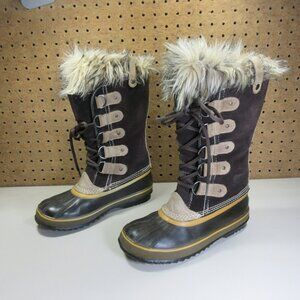 Sorel womens brown tan suede an leather Joan of Arctic lined WP snow boots 6 M